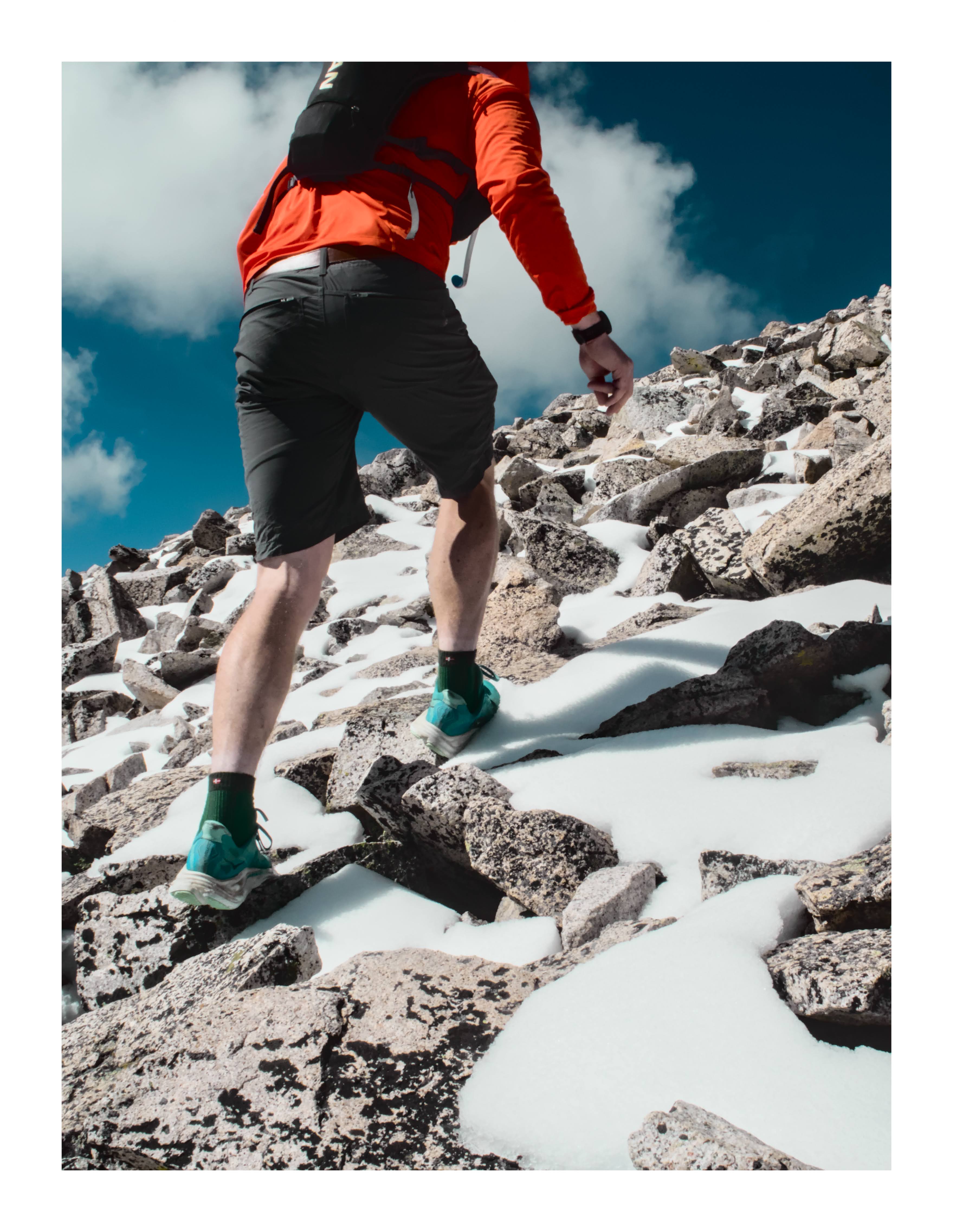 Slippery snow and mud on near the summit
