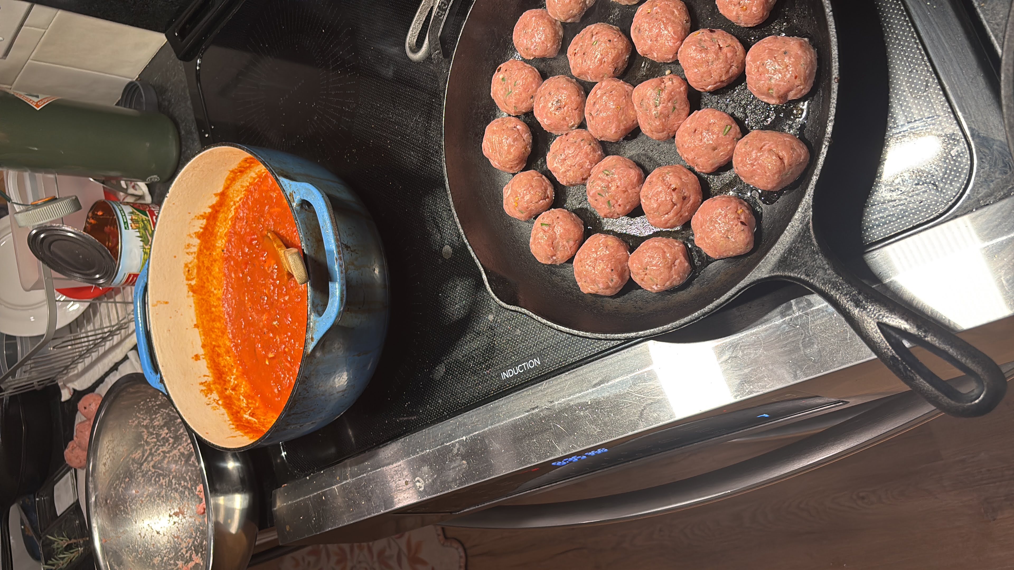 Prepping pasta and turkey meatballs the night before the night before. This is what convinced Marina to join our looney weekend adventure at the last minute.
