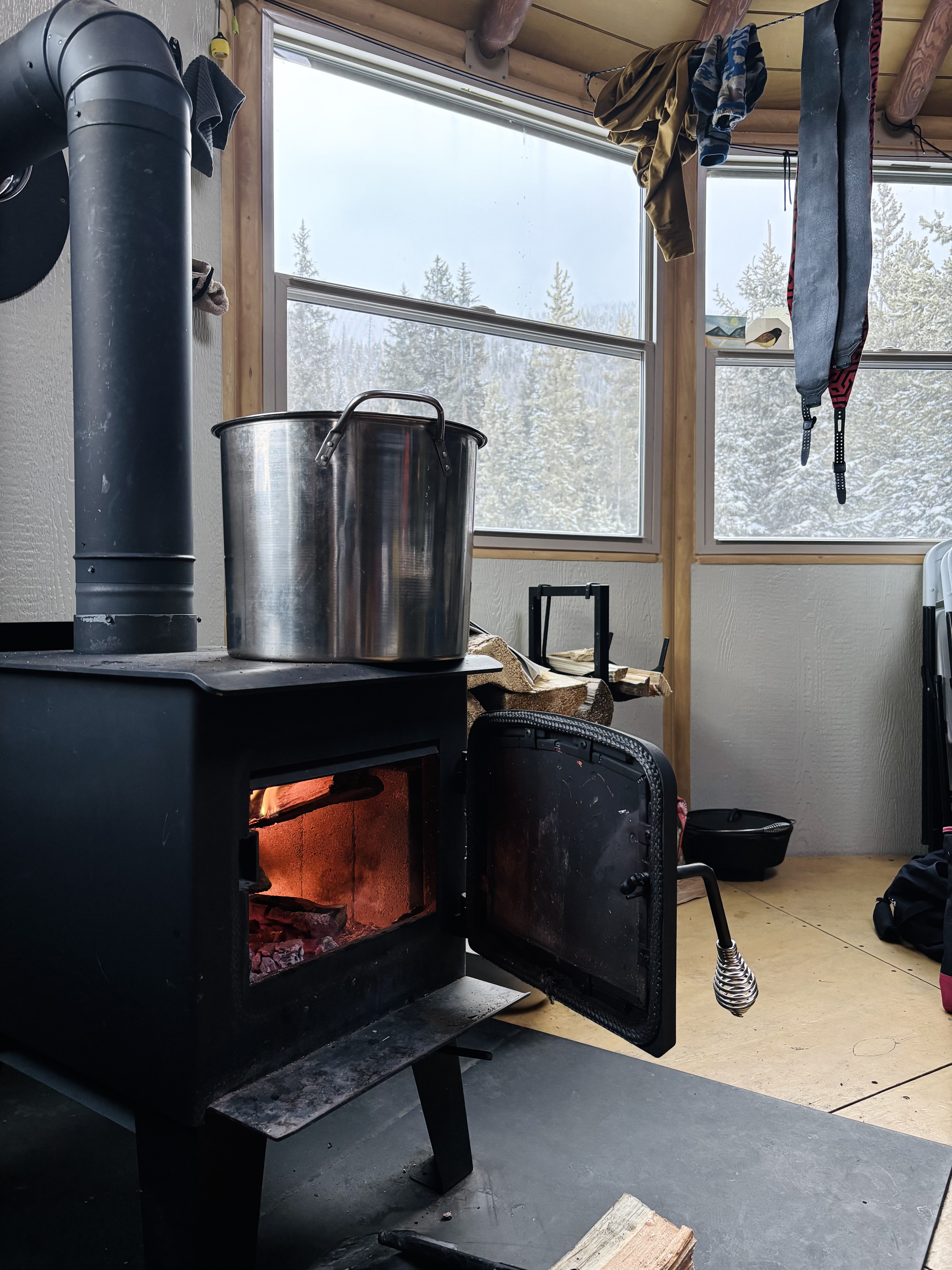Got the fire and stoked and gear drying